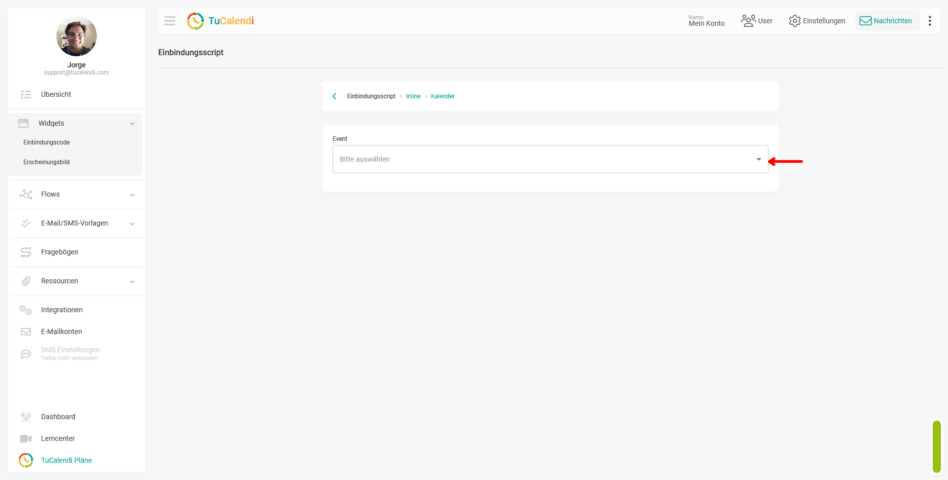 Widget zum Einfugen von Button Kalendercode Auswahlen