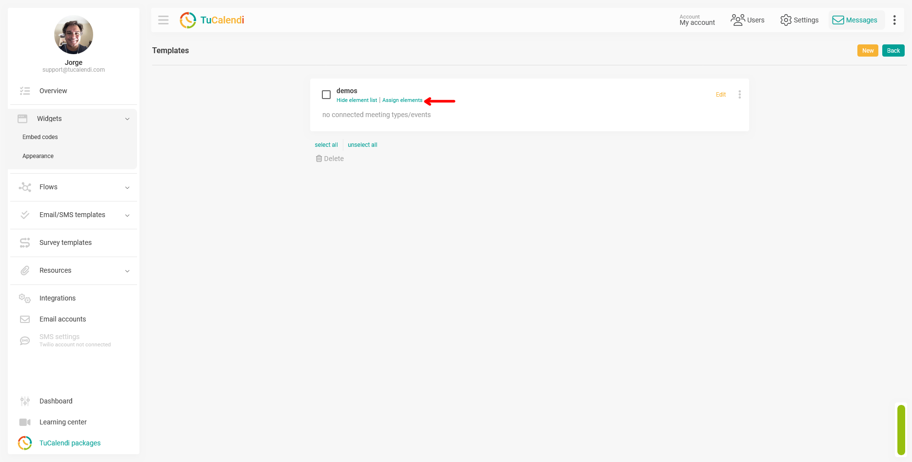 Assing elements to a widget appearance template