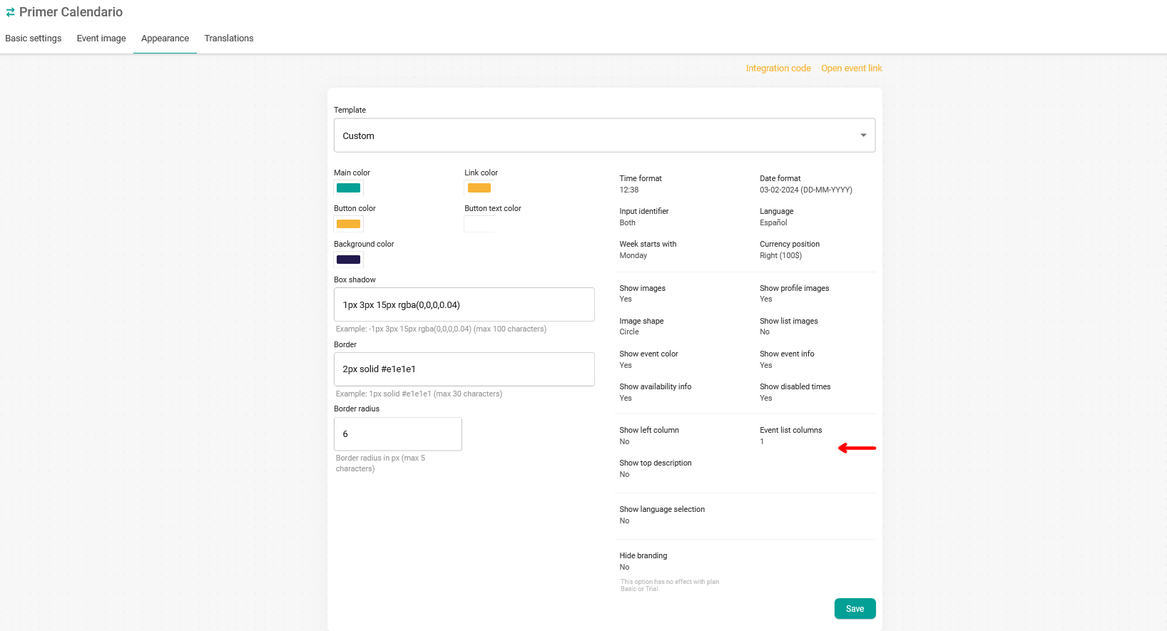 Show left column options