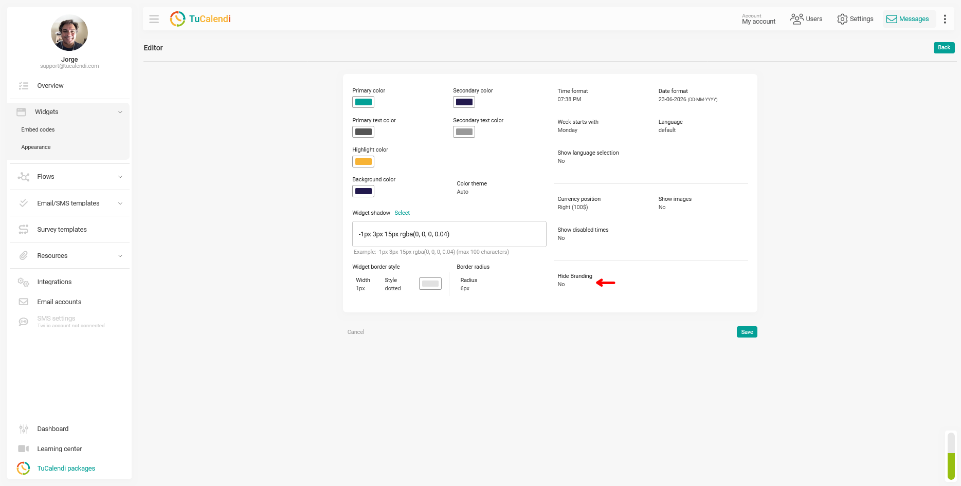 Widget appearance hide branding