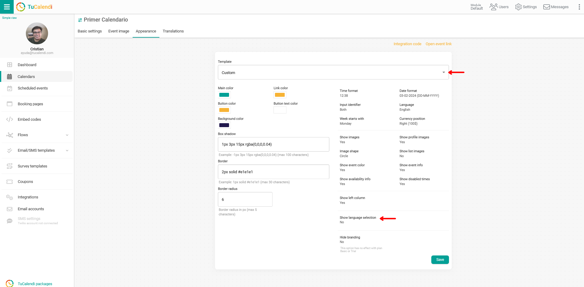 Show language selection