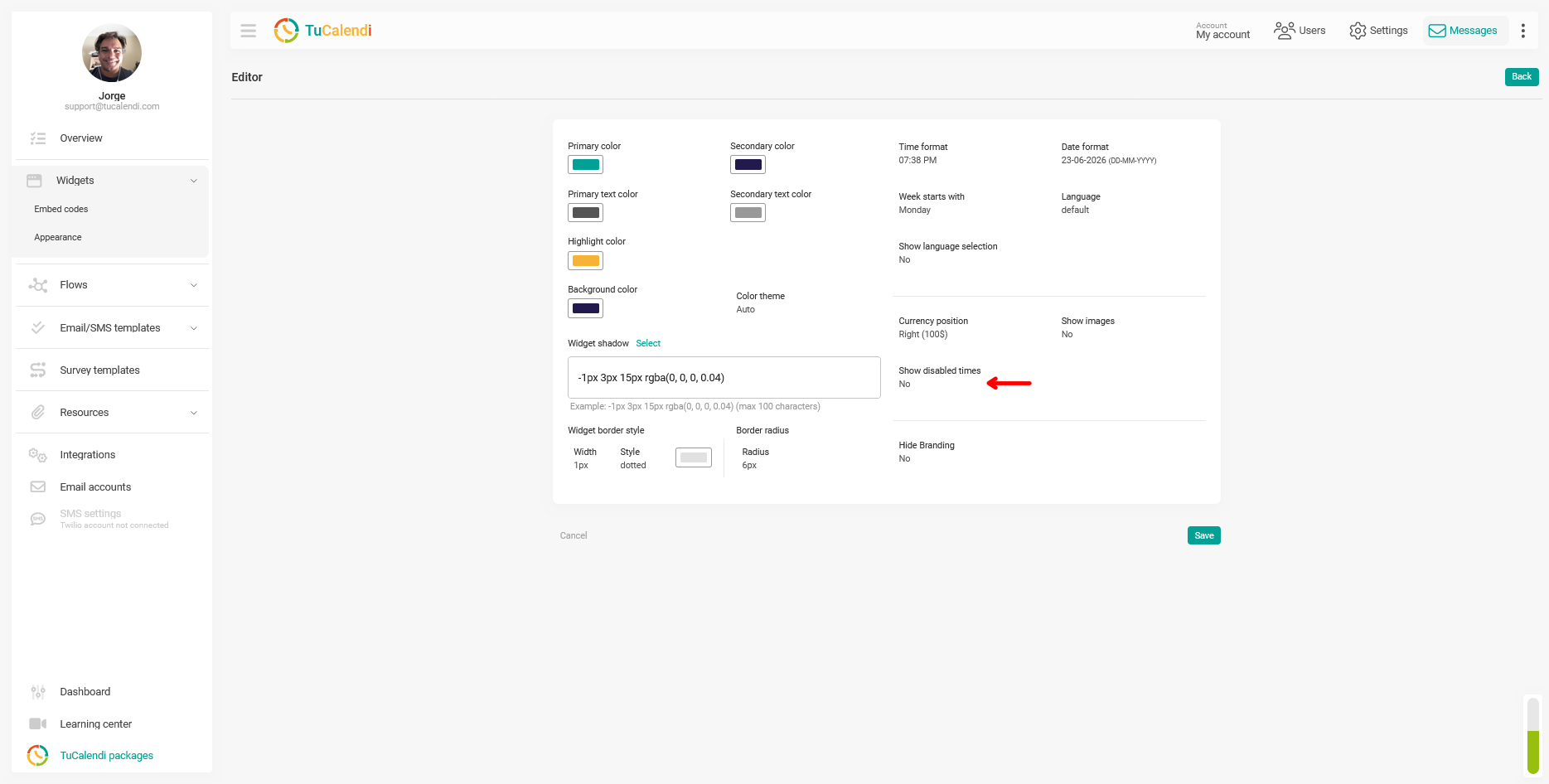 Show disabled times