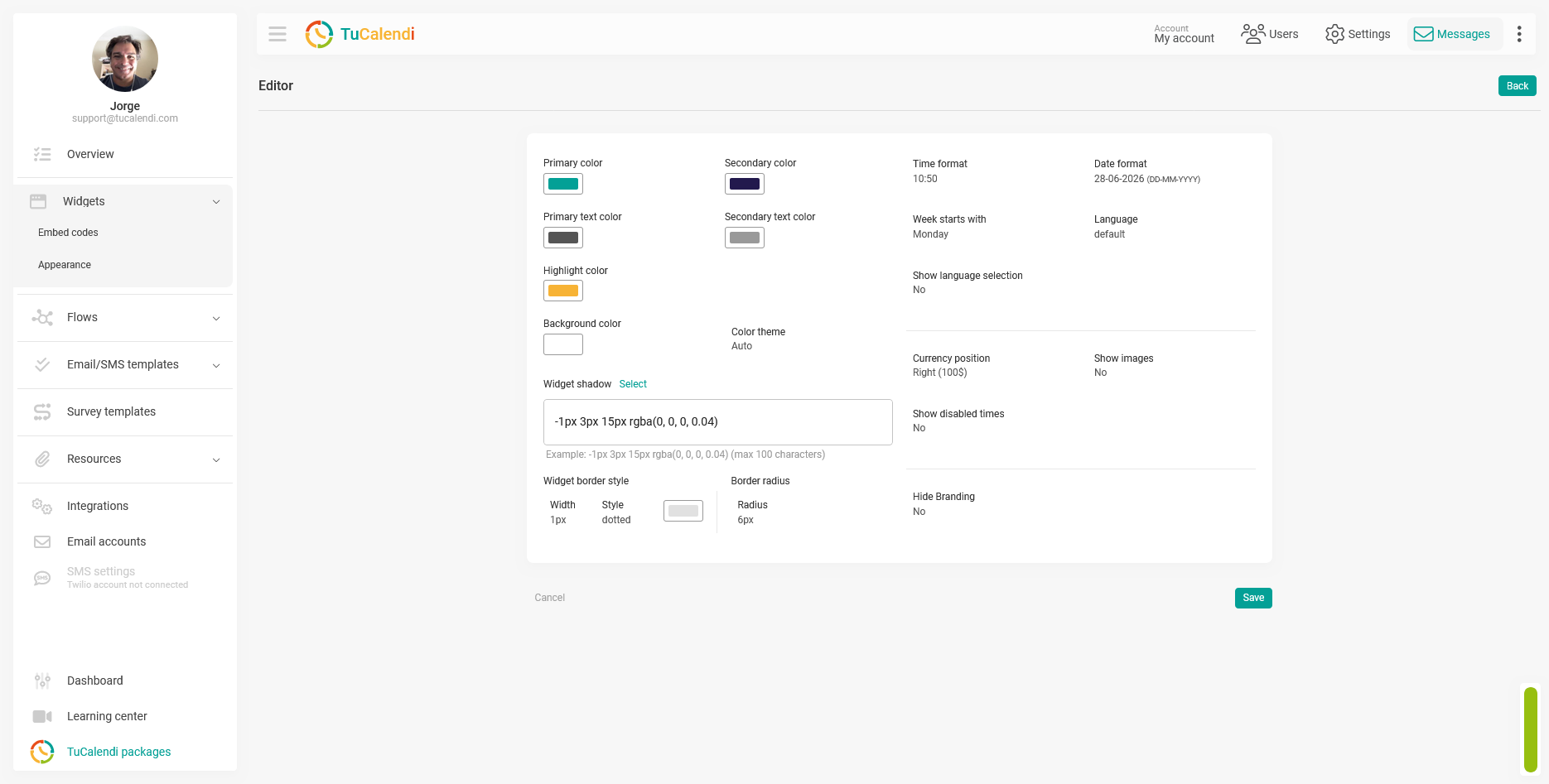Widget appearance template with TuCalendi's colors