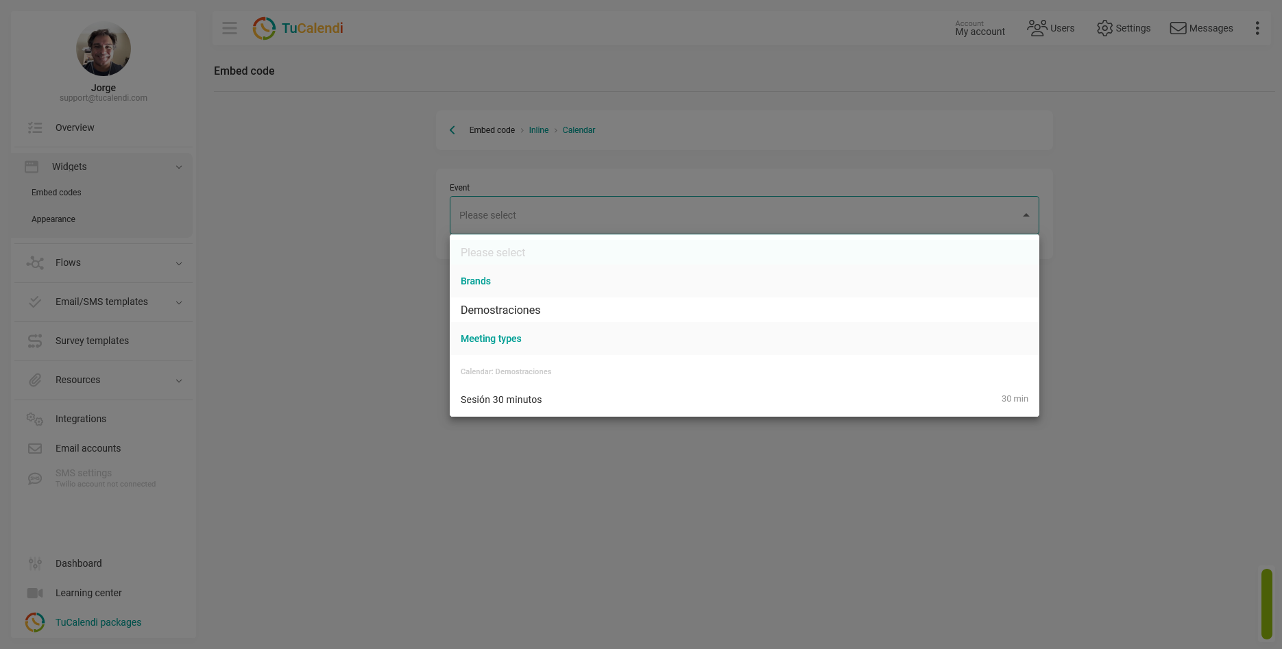 Select calendar or event