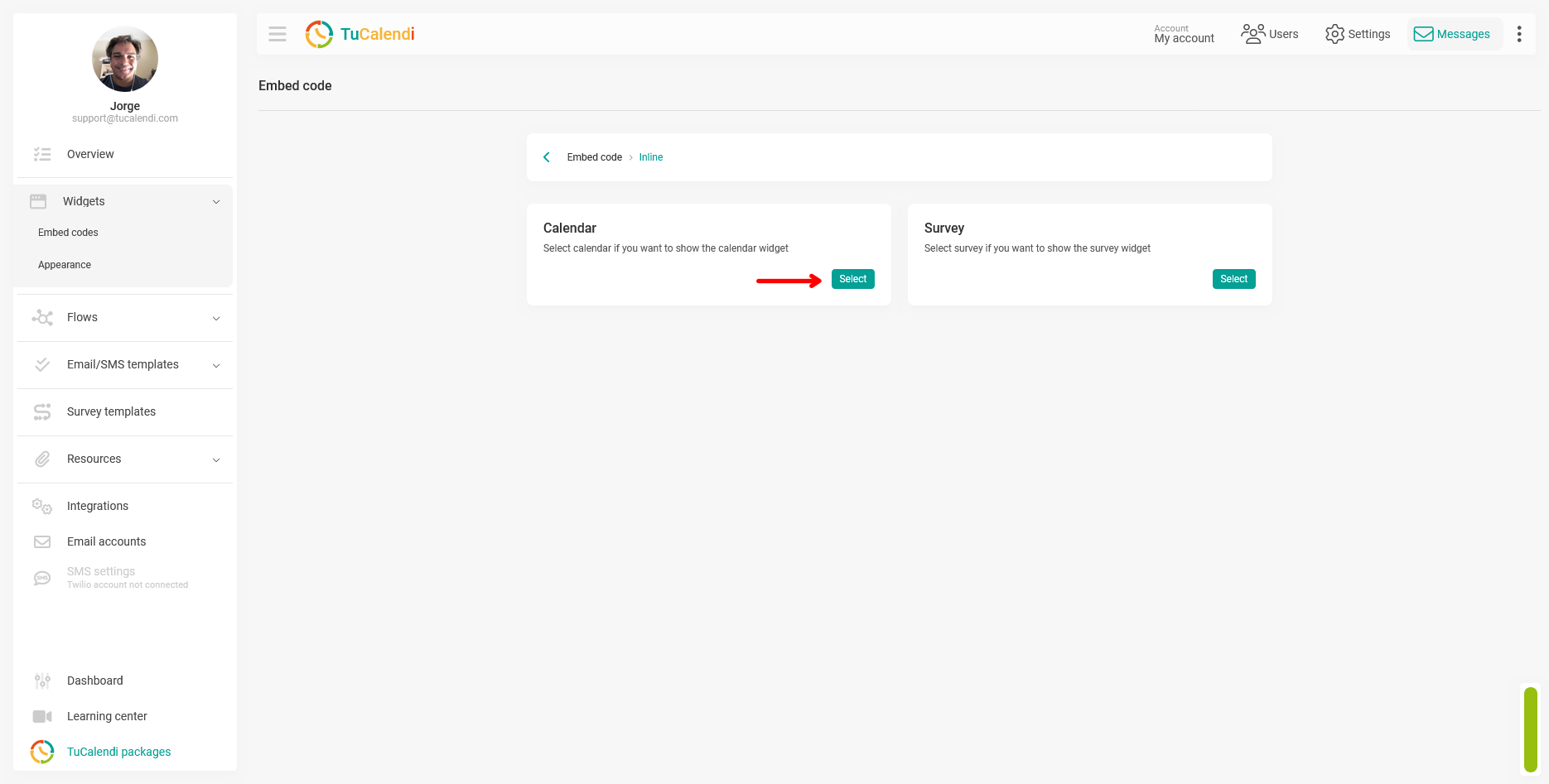 Embed codes inline calendar