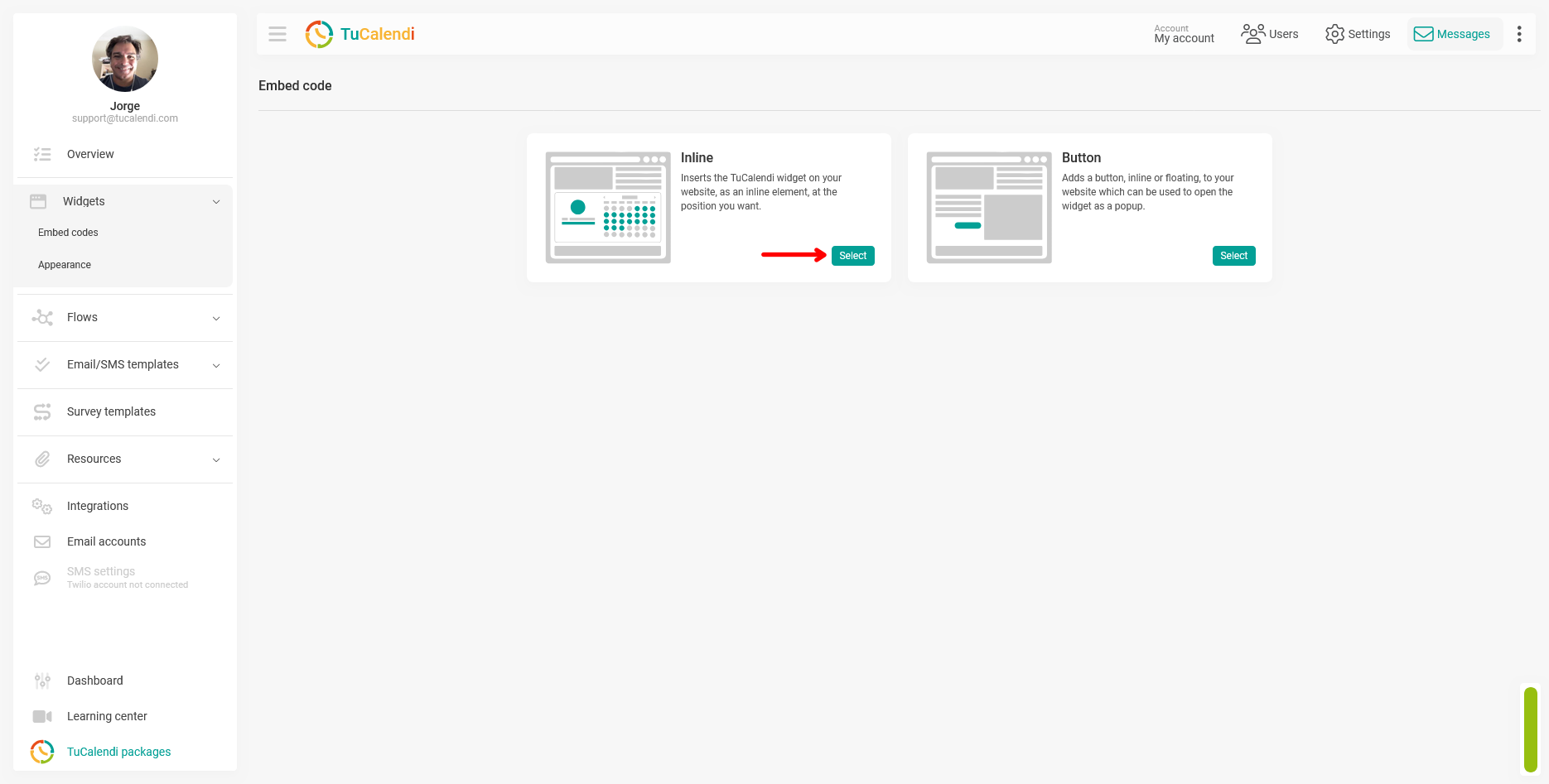 Embed codes inline widget