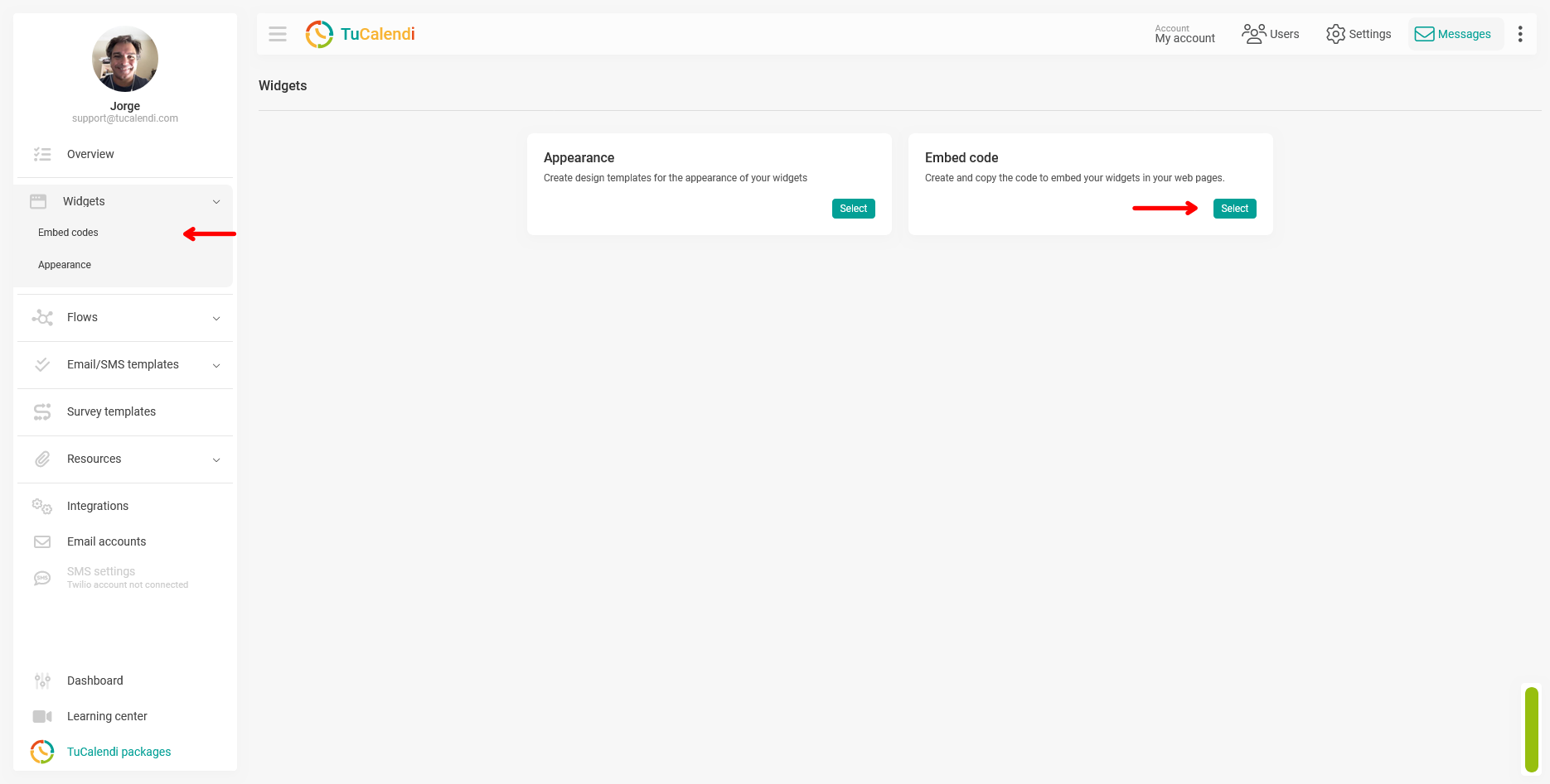 Widget embed codes