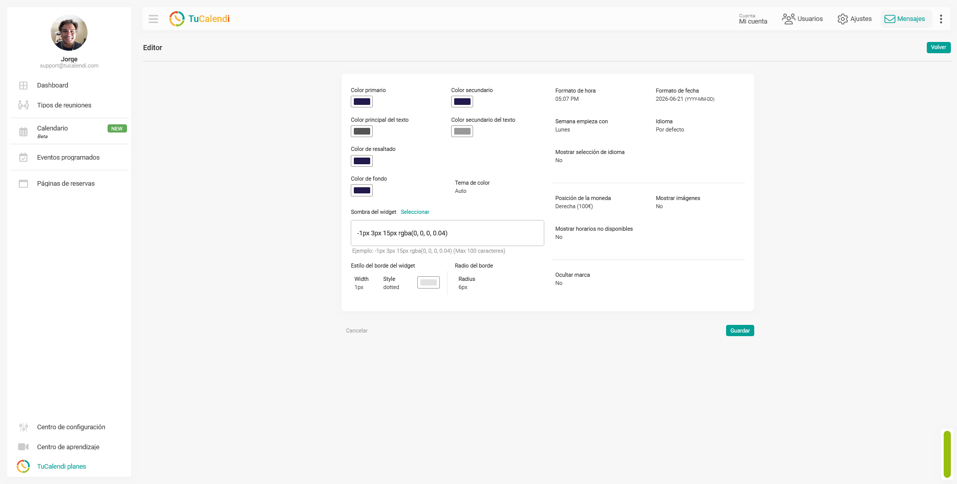 Opciones de personalización de la apariencia del widget
