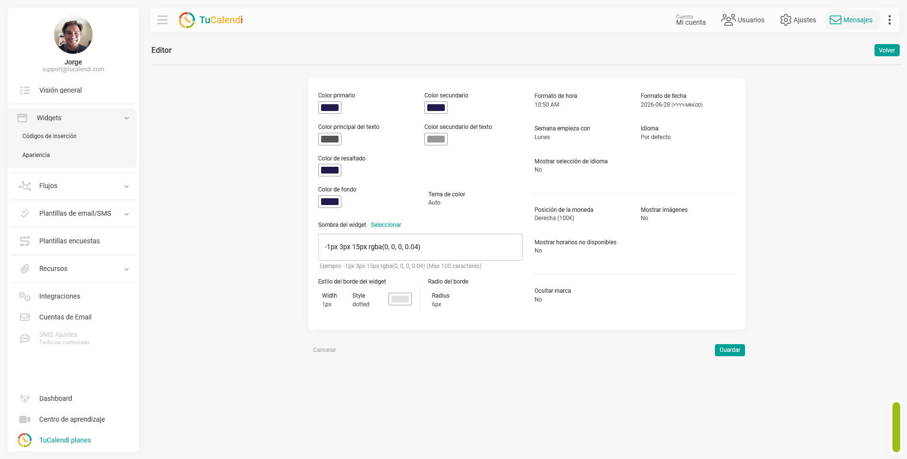 Plantilla de apariencia del widget por defecto