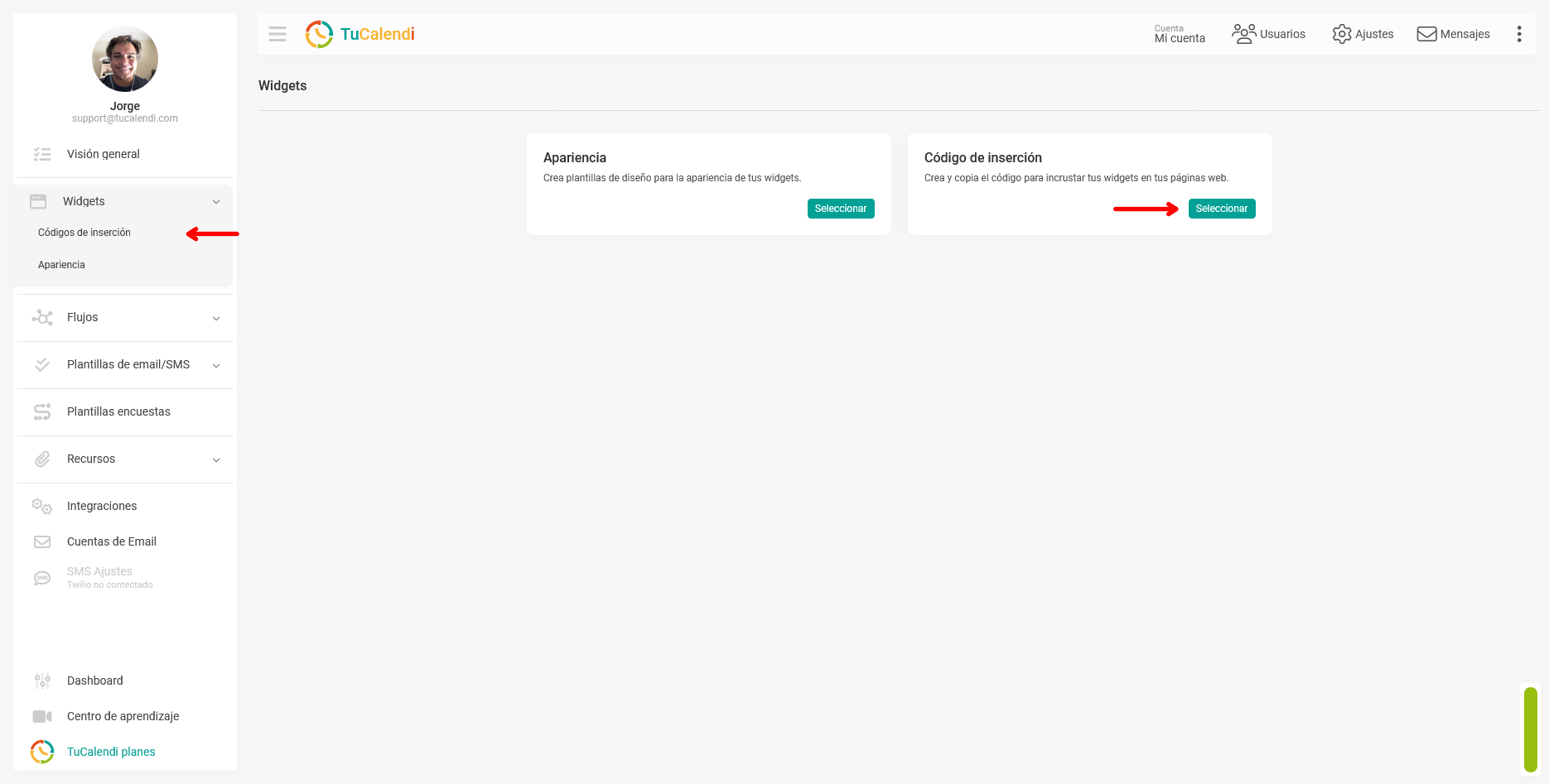 Código inserción del widget