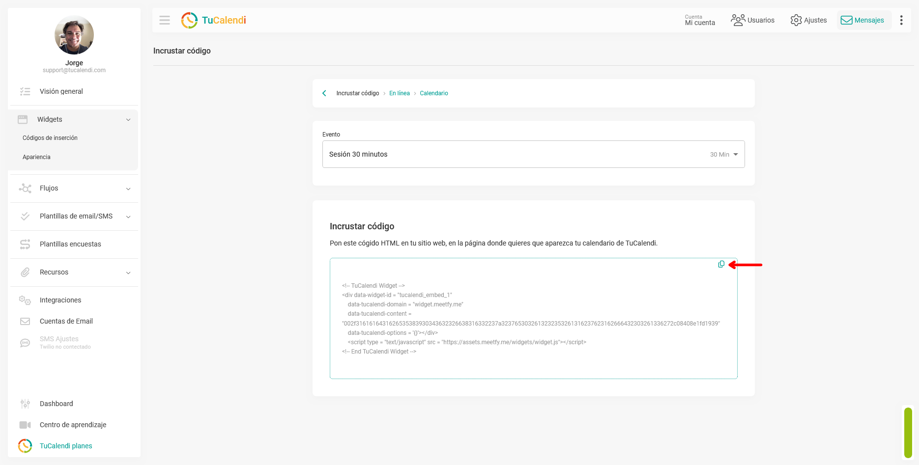 Copiar código de incrustación