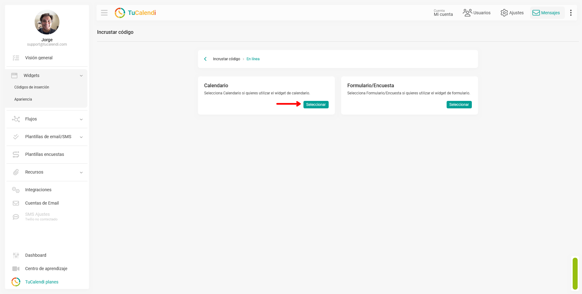 Insertar código calendario en línea