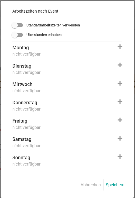 Arbeitszeiten je nach Veranstaltung