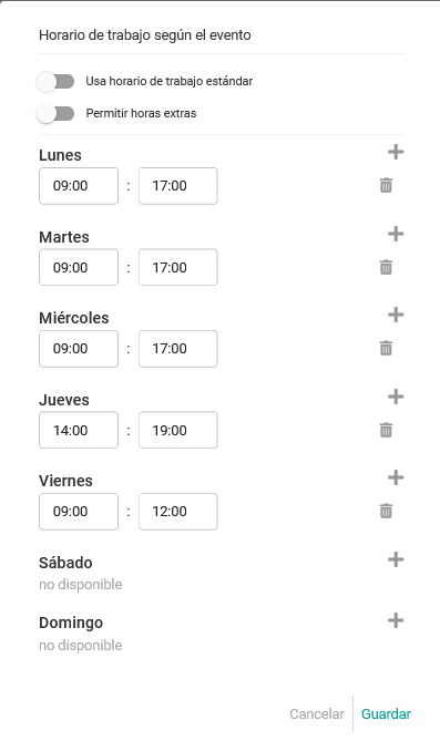 Horario específico del evento fijado